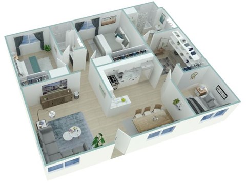 Floor plan for 3 beds, 2 baths, 1187 sqft